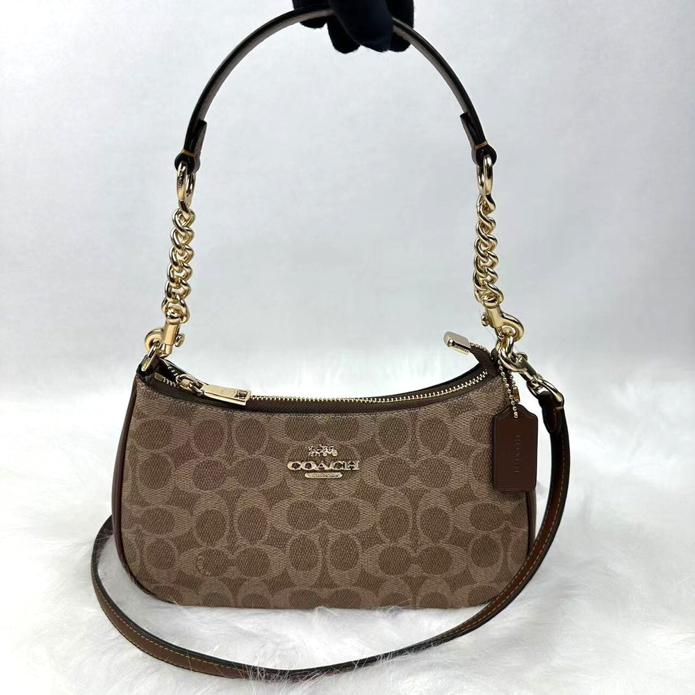 Coach Teri Shoulder Crossbody Bag In Signature Canvas/Tan/Brown CV933 NWT